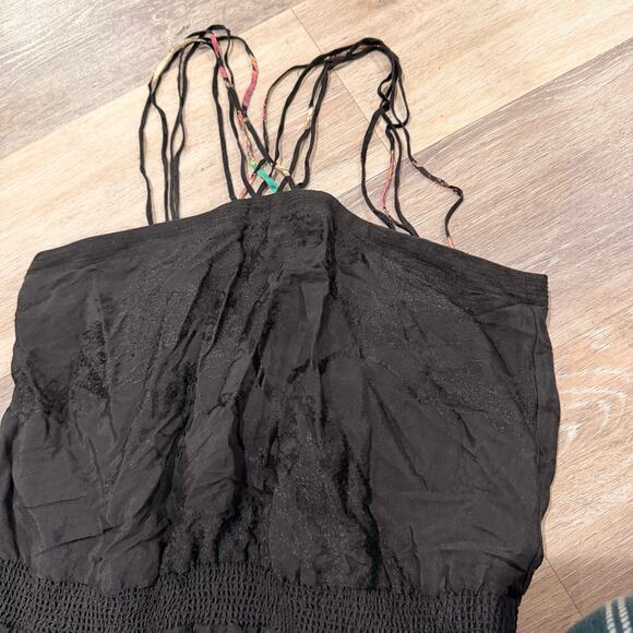 Leifs Dottir Anthropologie Black Halter 100% silk Bird print Maxi Dress Size 0 - Picture 4 of 6